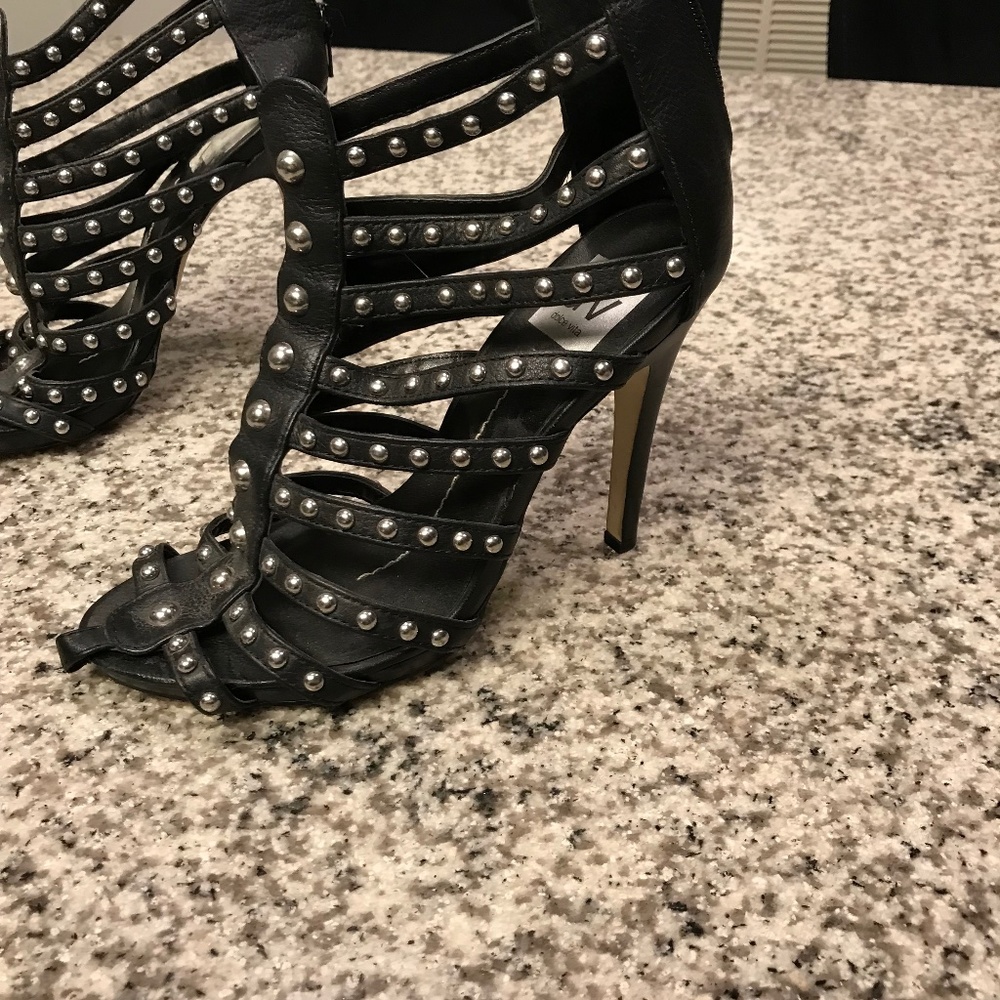 Womens black leather heels
